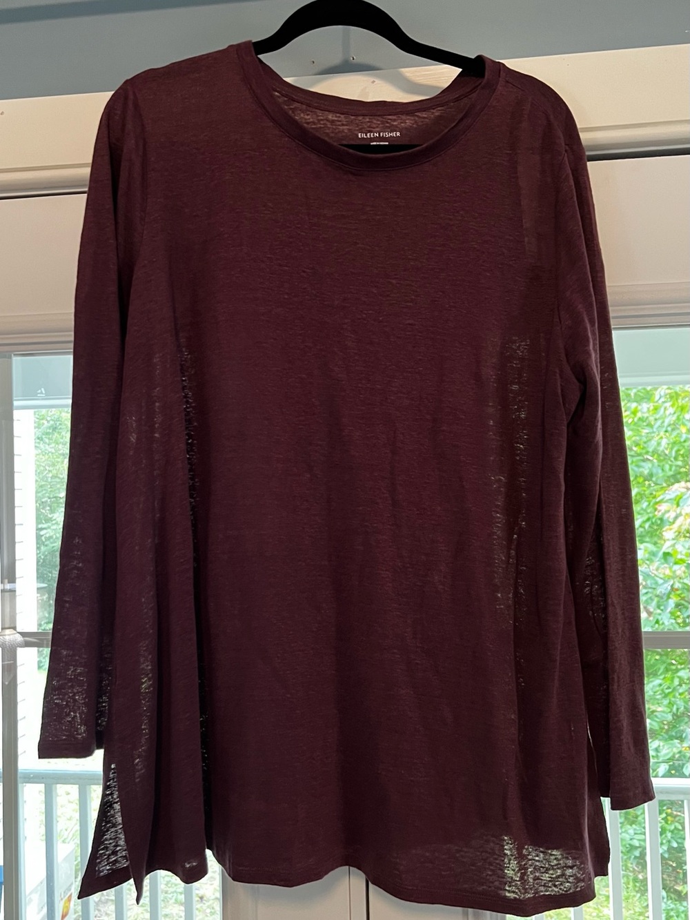 Eileen Fisher Linen Crew Neck Long Sleeve Tunic in Fig (Size Large)